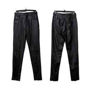Wilsons Black Leather Pants Size 12 Tall 5 Pocket High Rise Raw Hem